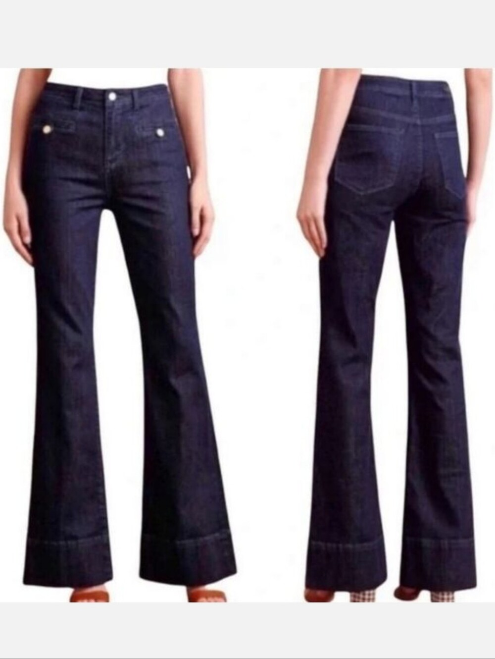 Pilcro And The Letterpress Superscript High-Rise Dark Blue Wide Flare Jeans